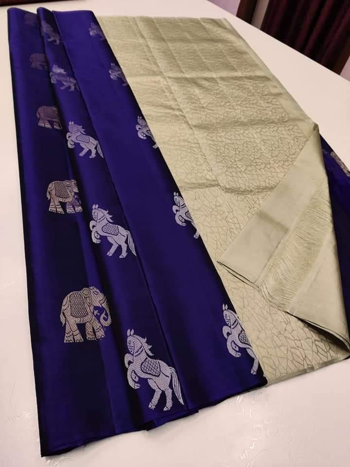 Bewitching Blue Soft Silk Saree With Gleaming Blouse Piece KP