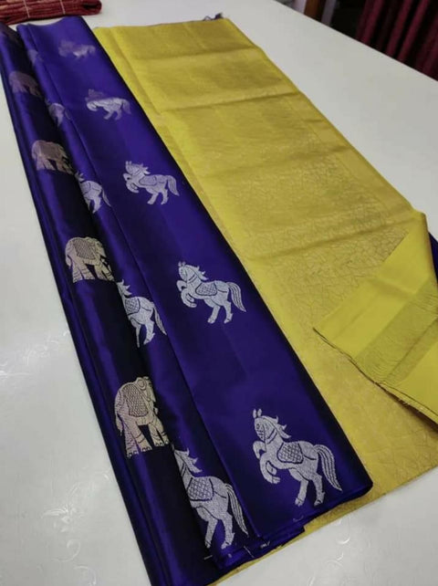 Ailurophile Blue Soft Silk Saree With Flaunt Blouse Piece KP Main image