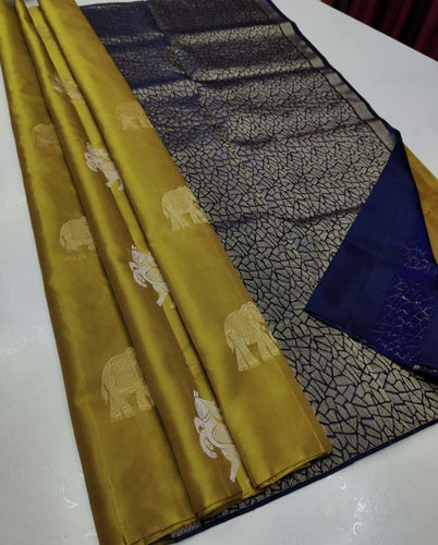 Demesne Mustard Soft Silk Saree With Mesmerising Blouse Piece KP