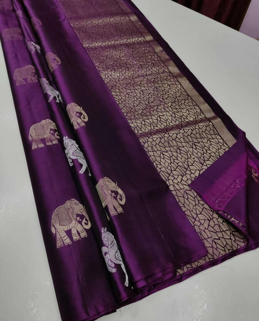 Demure Purple Soft Silk Saree With Charming Blouse Piece KP