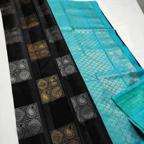 Gratifying Black Soft Silk Saree With Fantabulous Blouse Piece KP Main image