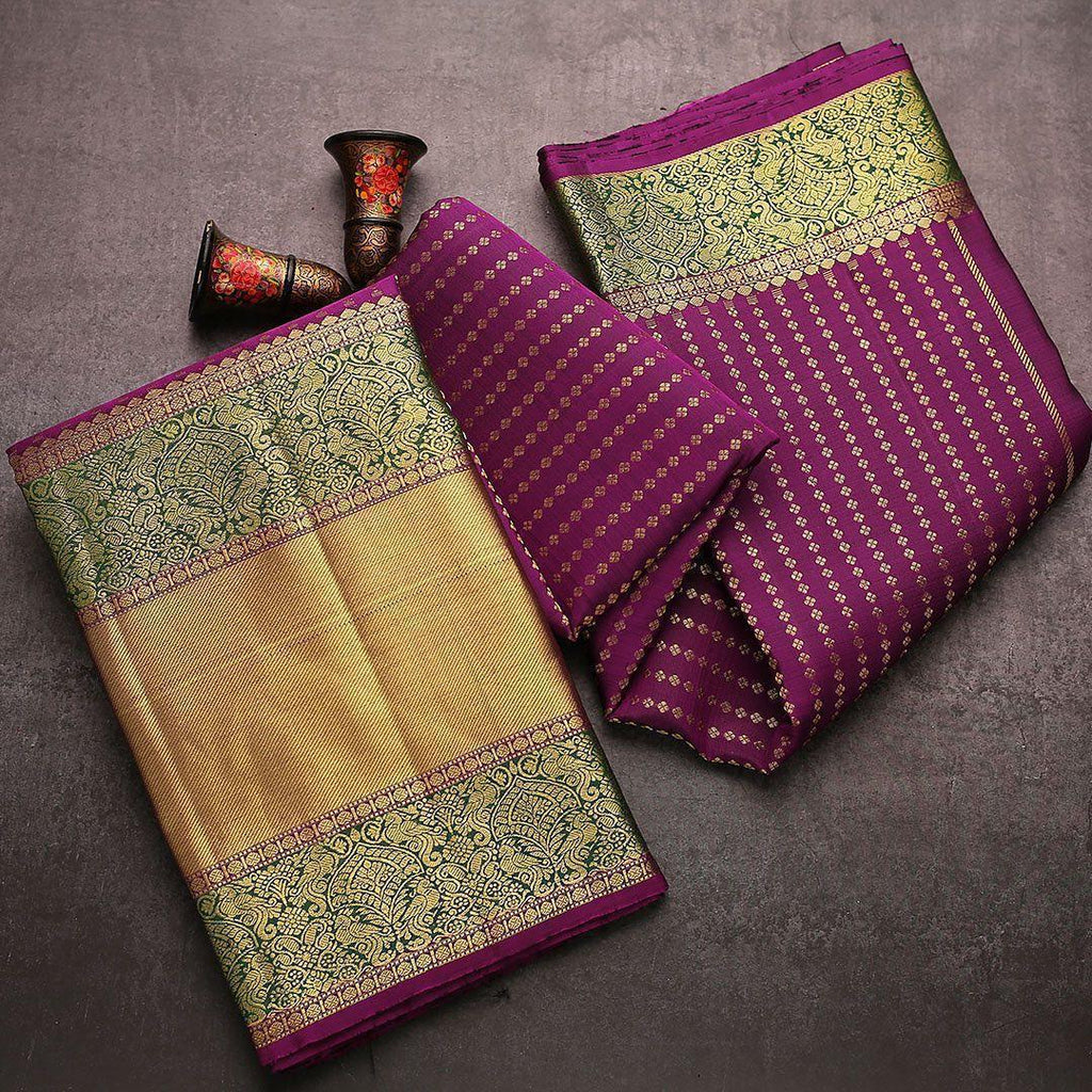 Refreshing Purple Soft Banarasi Silk Saree With Dazzling Blouse Piece KP