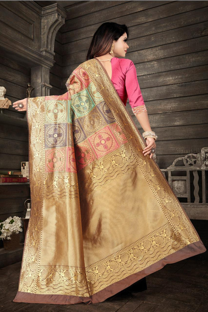 Nemesis Beige Soft Banarasi Silk Saree With Fancifull Blouse Piece KPR