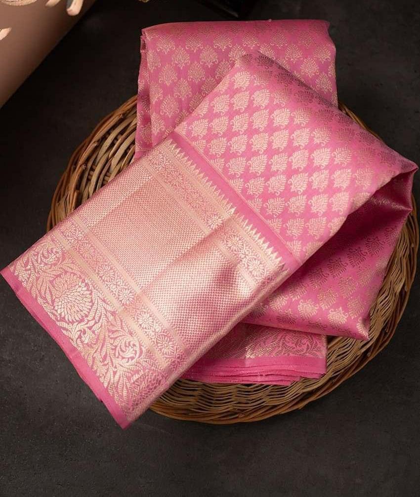 Snappy Pink Soft Silk Saree With Unique Pink Blouse Piece KPR