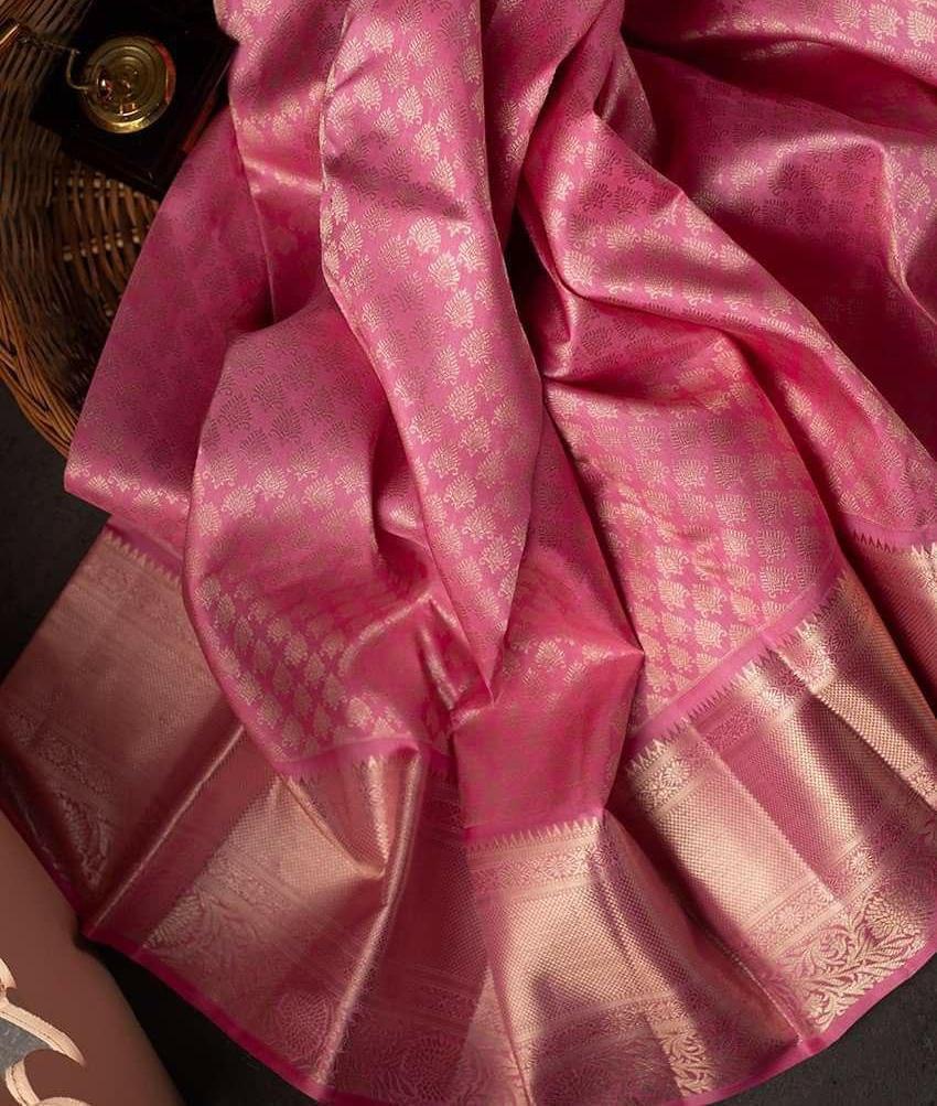 Snappy Pink Soft Silk Saree With Unique Pink Blouse Piece KPR