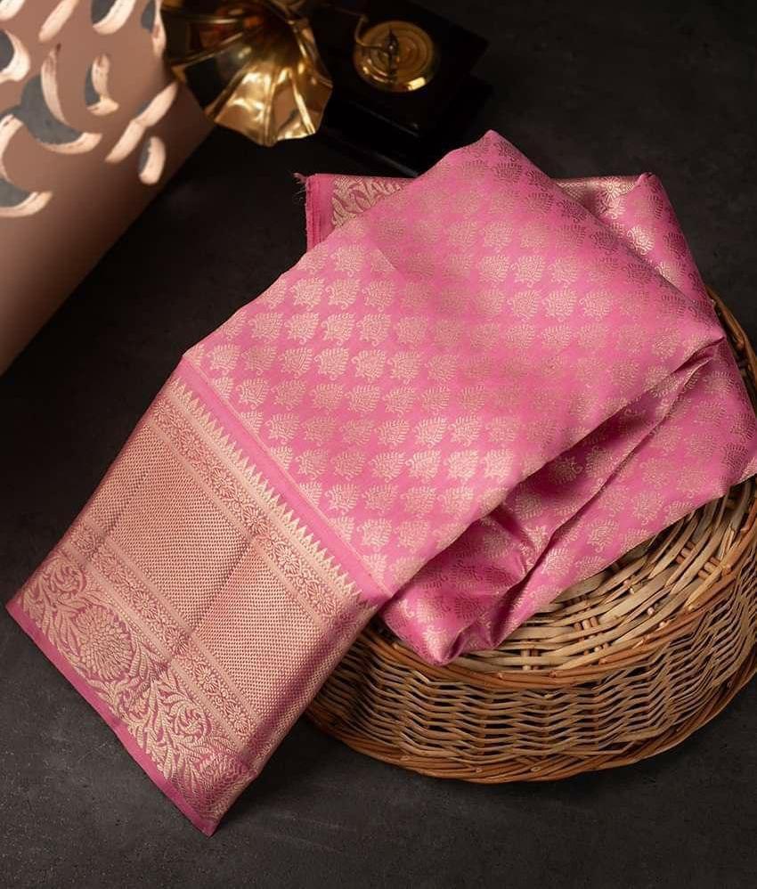 Snappy Pink Soft Silk Saree With Unique Pink Blouse Piece KPR