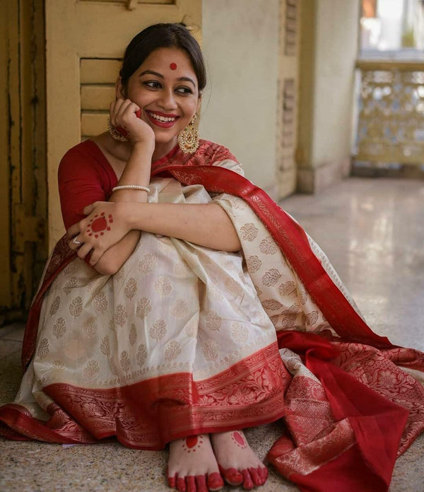 Splendorous Beige Soft Banarasi Silk Saree With Bucolic Blouse Piece KPR