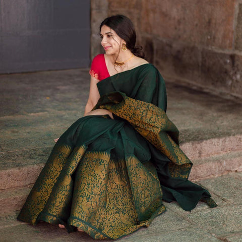 Refreshing Green Soft Silk Saree With Gorgeous Blouse Piece KPR Main image