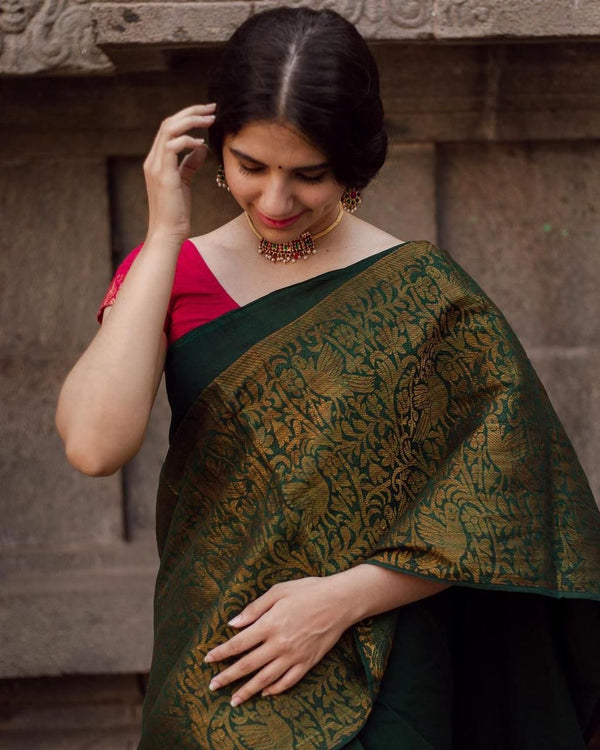 Refreshing Green Soft Silk Saree With Gorgeous Blouse Piece KPR