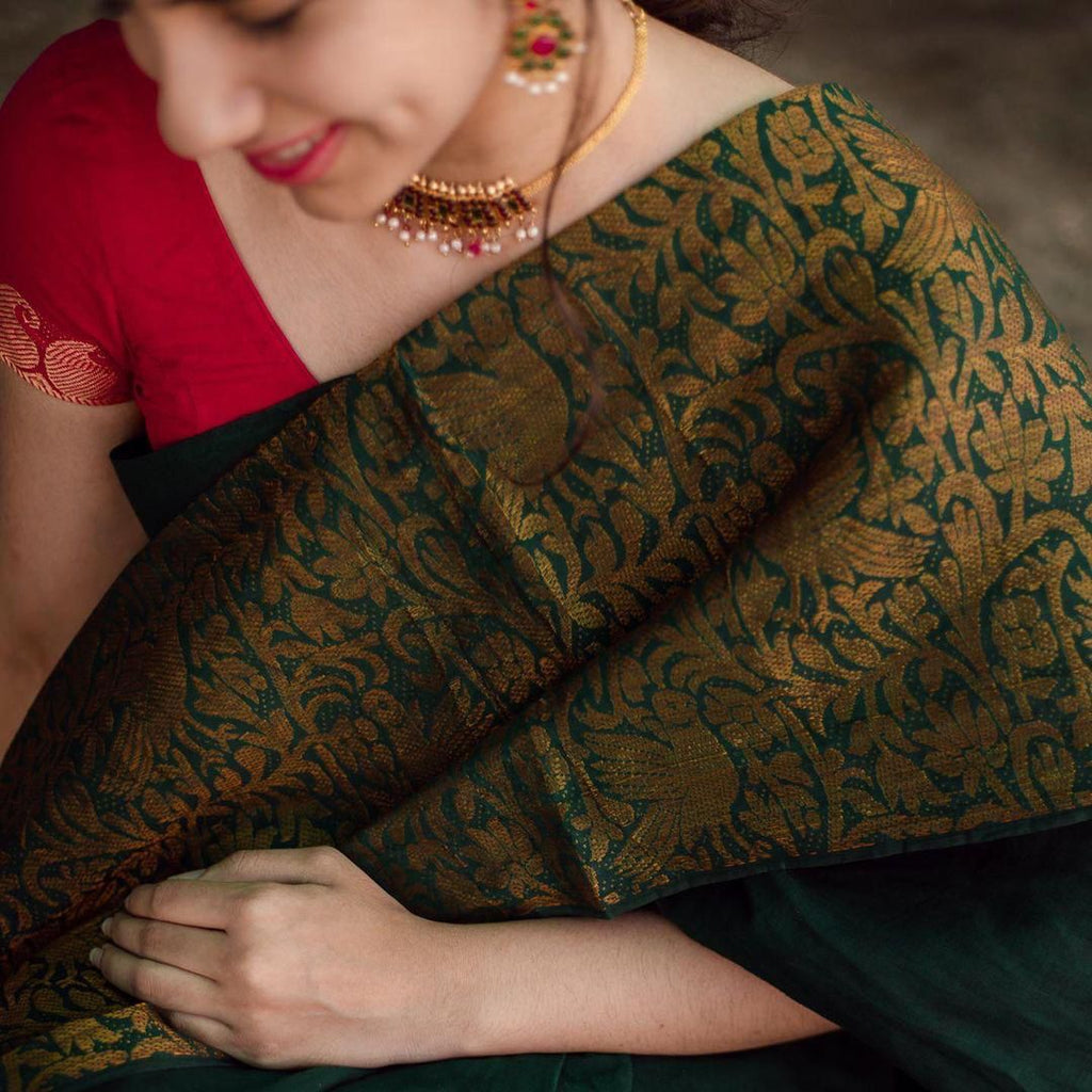 Refreshing Green Soft Silk Saree With Gorgeous Blouse Piece KPR