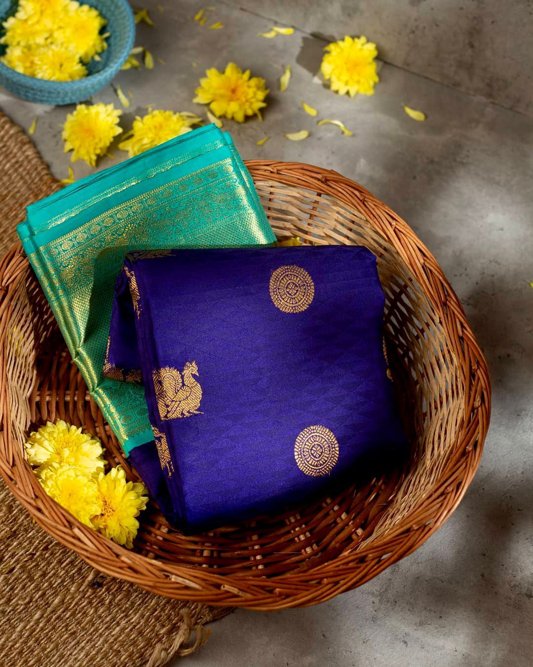 Delectable Blue Soft Banarasi Silk Saree With Ethnic Blouse Piece Secondary image