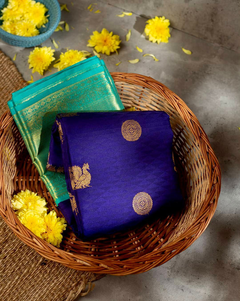 Delectable Blue Soft Banarasi Silk Saree With Ethnic Blouse Piece KPR