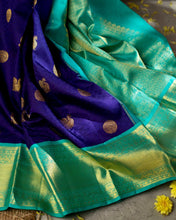 Load image into Gallery viewer, Delectable Blue Soft Banarasi Silk Saree With Ethnic Blouse Piece KPR