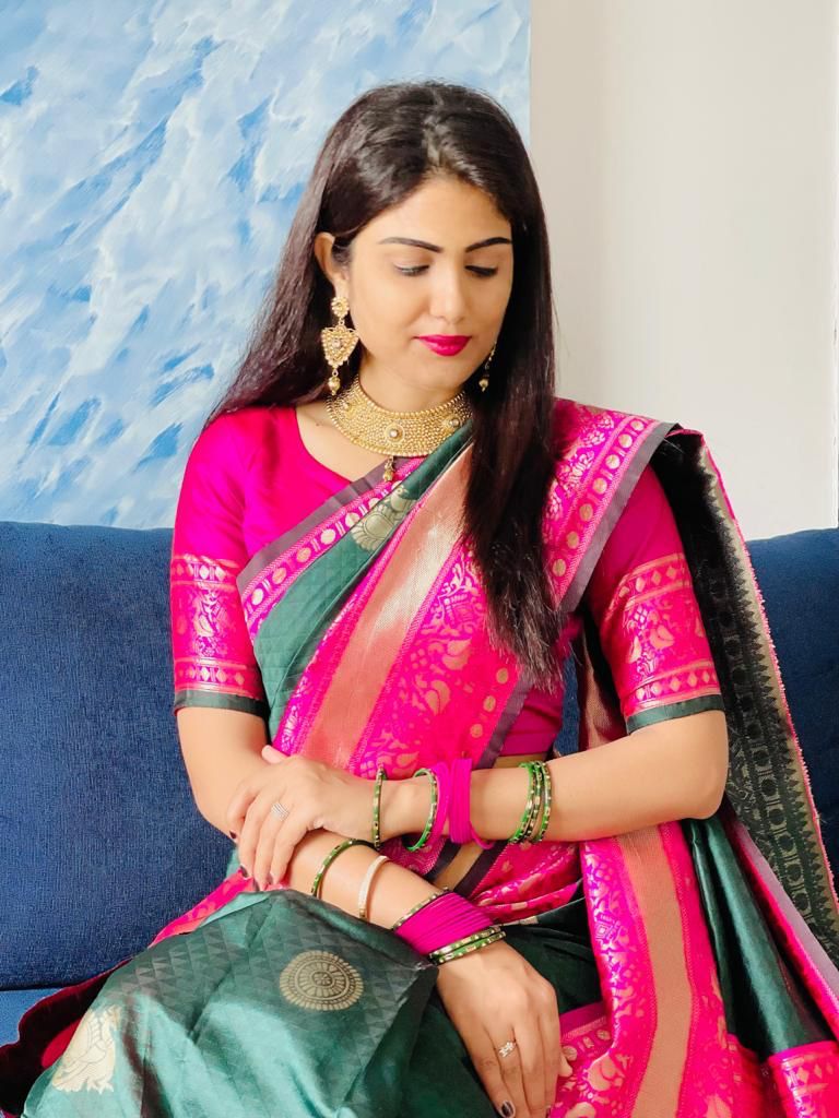 Dazzling Green Soft Banarasi Silk Saree With Ethnic Blouse Piece KPR