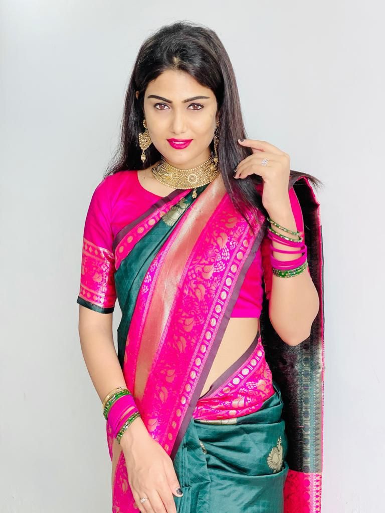 Dazzling Green Soft Banarasi Silk Saree With Ethnic Blouse Piece KPR