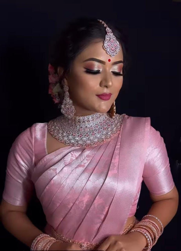 Flameboyant Pink Soft Silk Saree With Beautiful Blouse Piece KPR