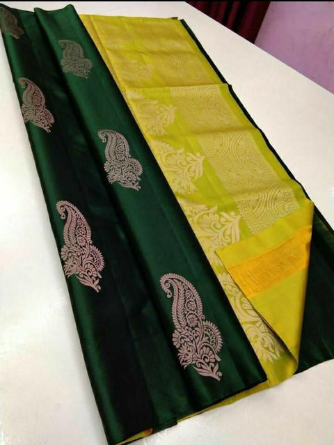 Incomparable Green Soft Silk Saree With Groovy Blouse Piece KPR Main image