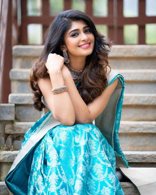 Outstanding Firozi Soft Banarasi Silk Saree With Prettiest Blouse Piece KPR