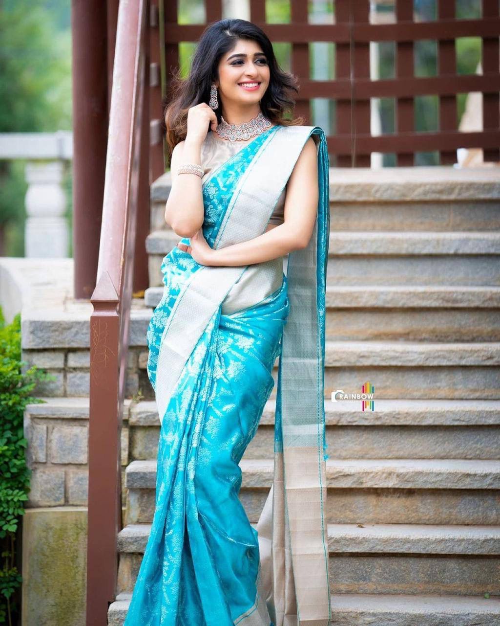 Outstanding Firozi Soft Banarasi Silk Saree With Prettiest Blouse Piece Secondary image