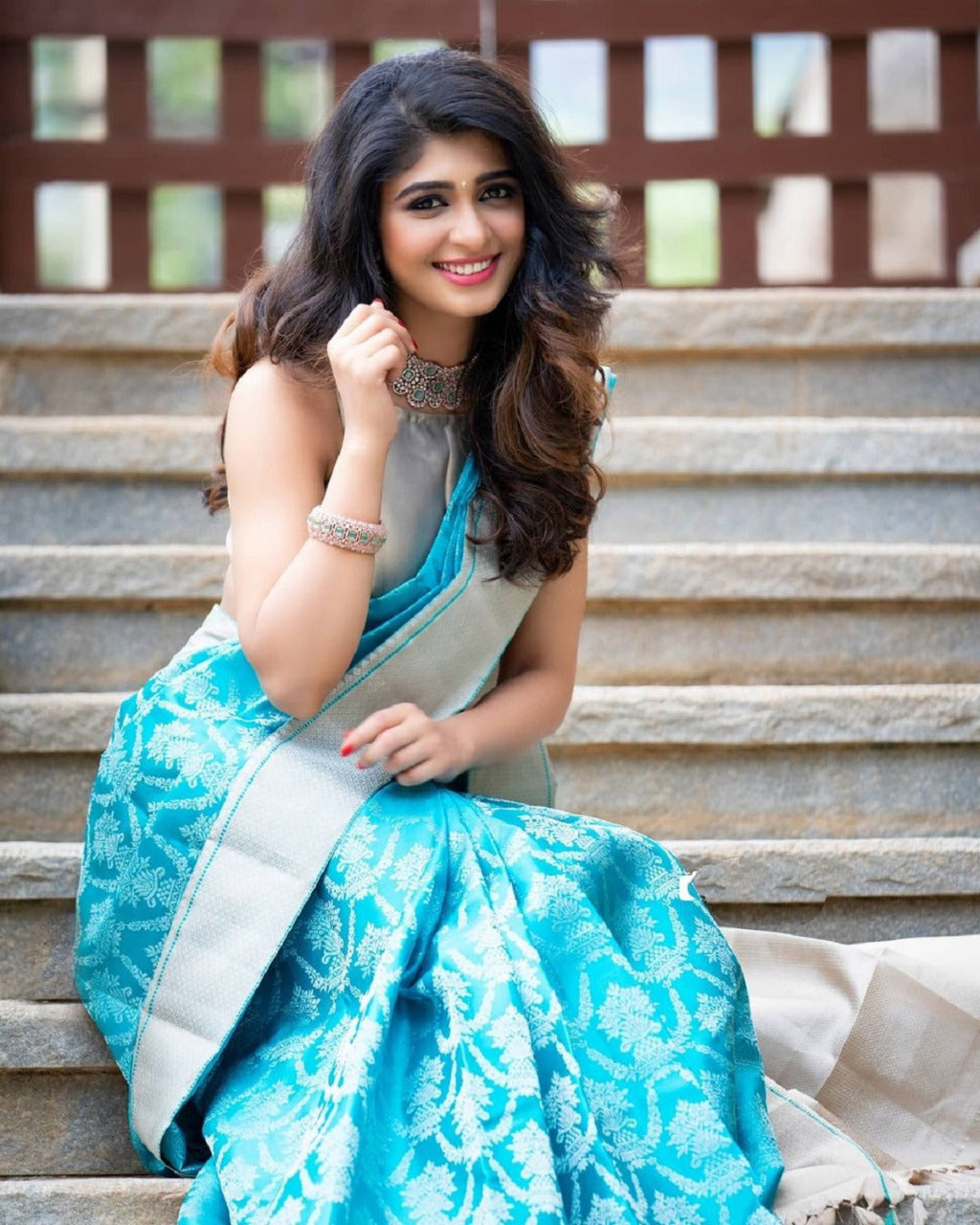 Outstanding Firozi Soft Banarasi Silk Saree With Prettiest Blouse Piece KPR Main image