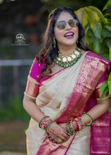 Load image into Gallery viewer, Divine Beige Soft Banarasi Silk Saree With Blooming Blouse Piece KPR