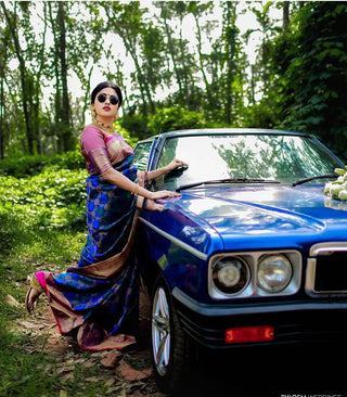Elegant Blue Soft Banarasi Silk Saree With Pleasant Blouse Piece Shriji