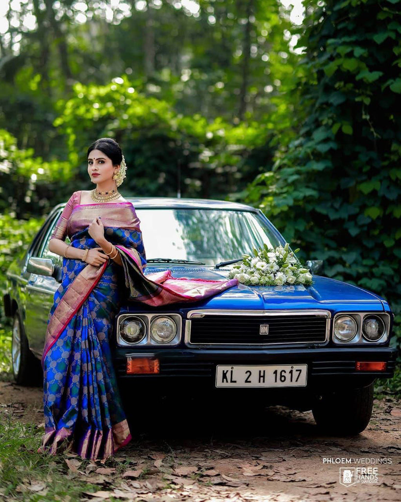 Elegant Blue Soft Banarasi Silk Saree With Pleasant Blouse Piece Shriji