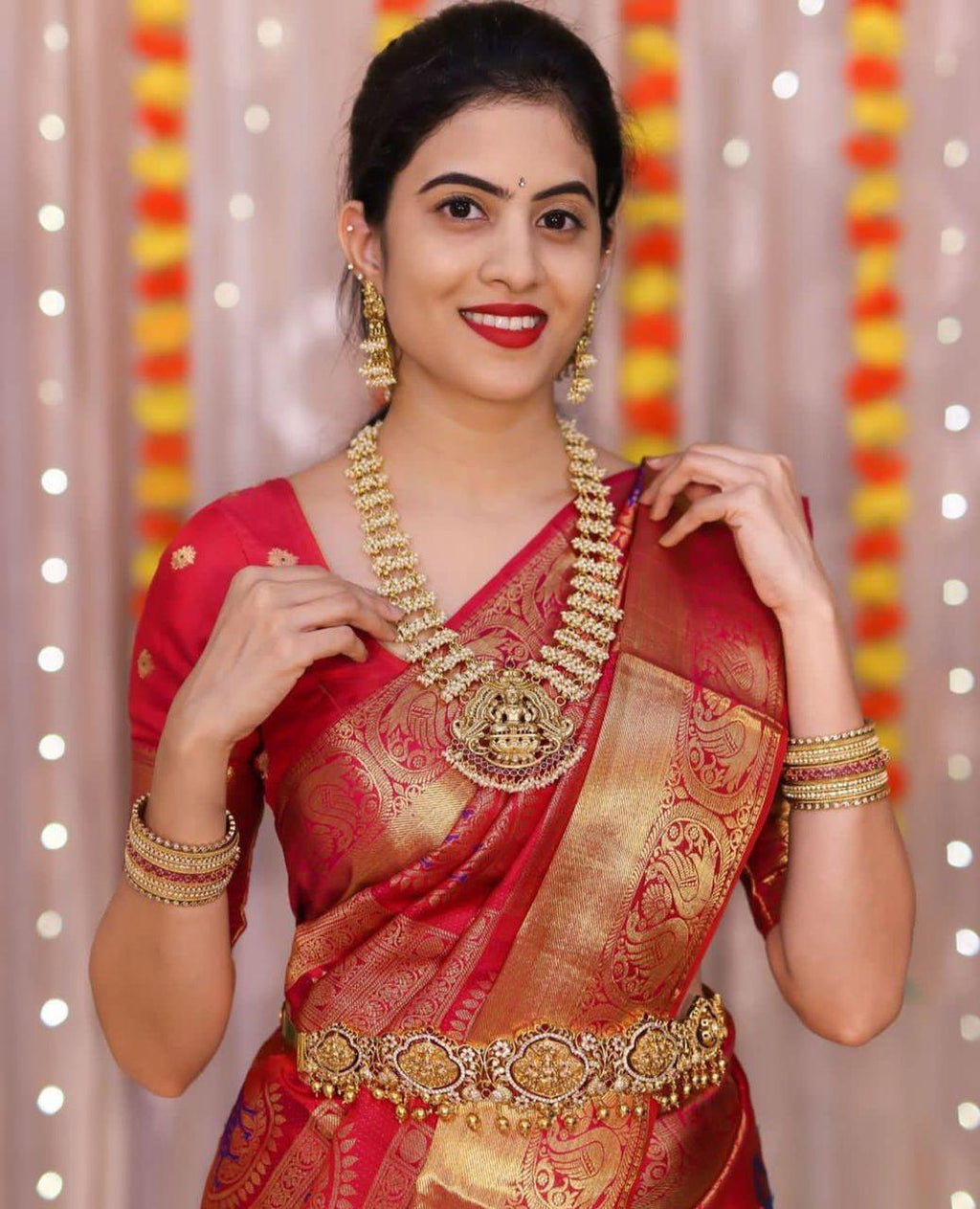 Blooming Red Soft Banarasi Silk Saree With Imbrication Blouse Piece KPR