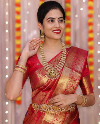 Blooming Red Soft Banarasi Silk Saree With Imbrication Blouse Piece KPR