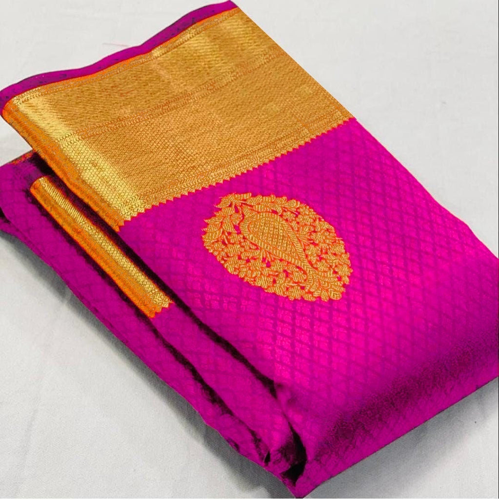 Stunning Dark Pink Soft Banarasi Silk Saree With Lissome Blouse Piece KPR