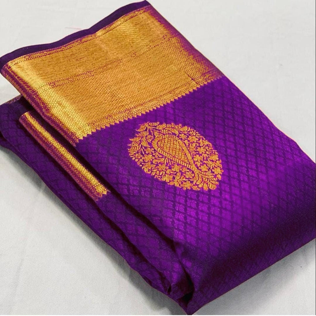 Stunner Purple Soft Banarasi Silk Saree With Lissome Blouse Piece KPR