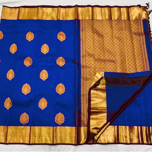 Trendy Royal Blue Soft Banarasi Silk Saree With Lissome Blouse Piece KPR