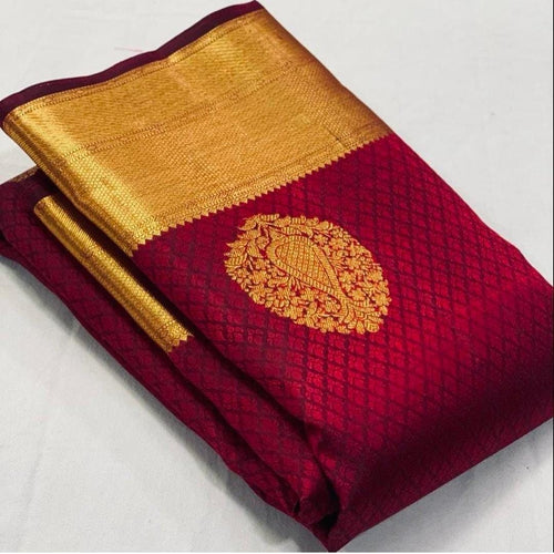Blooming Maroon Soft Banarasi Silk Saree With Lissome Blouse Piece KPR