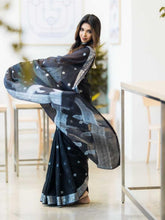 Load image into Gallery viewer, Arresting Black Soft Silk Saree With Artistic Blouse Piece KPR