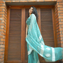 Load image into Gallery viewer, Blissful Firozi Soft Silk Saree With Brood Blouse Piece KPR