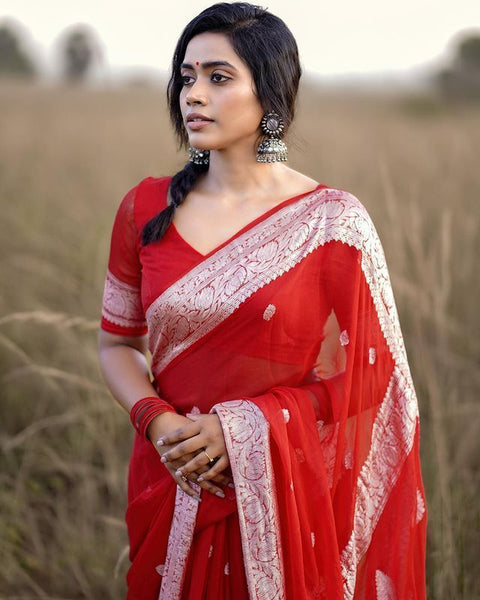 Angelic Red Soft Silk Saree With Excellent Blouse Piece KPR Main image