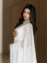 Load image into Gallery viewer, Bewitching White Soft Silk Saree With Cynosure Blouse Piece KPR