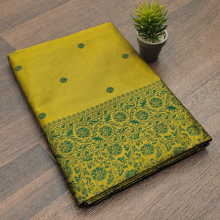Amiable Mehandi Soft Silk Saree With Inspiring Blouse Piece KPR