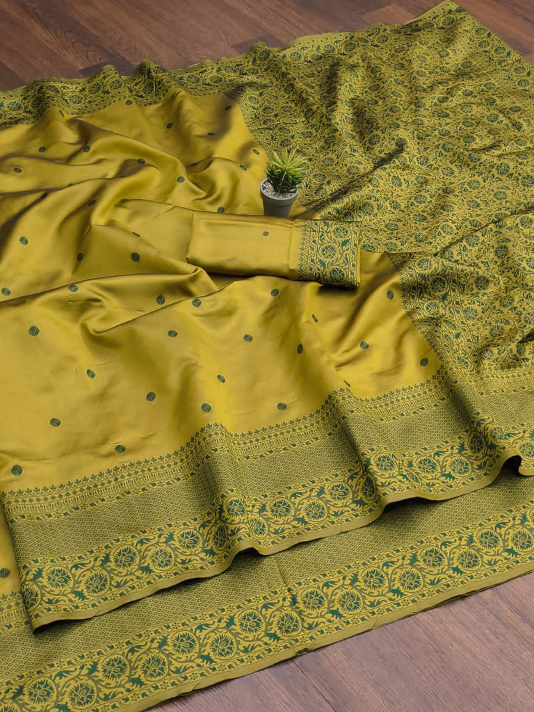 Amiable Mehandi Soft Silk Saree With Inspiring Blouse Piece KPR