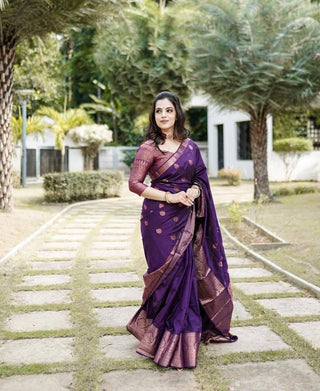 Amiable Purple Soft Silk Saree With Divine Blouse Piece KPR