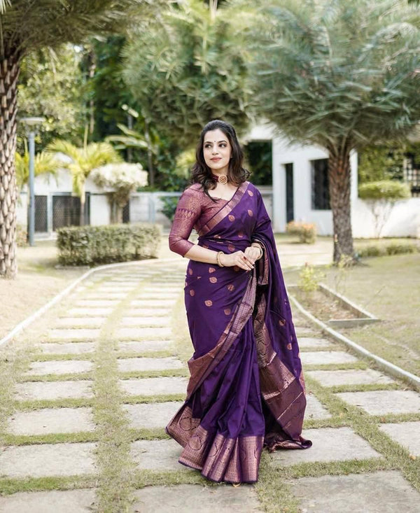 Amiable Purple Soft Silk Saree With Divine Blouse Piece KPR