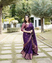Load image into Gallery viewer, Amiable Purple Soft Silk Saree With Divine Blouse Piece KPR