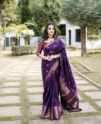 Amiable Purple Soft Silk Saree With Divine Blouse Piece KPR