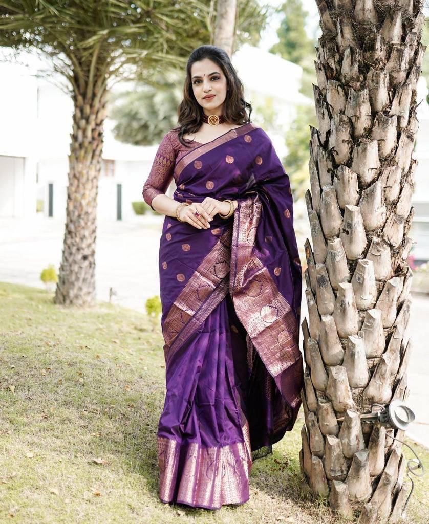 Amiable Purple Soft Silk Saree With Divine Blouse Piece KPR