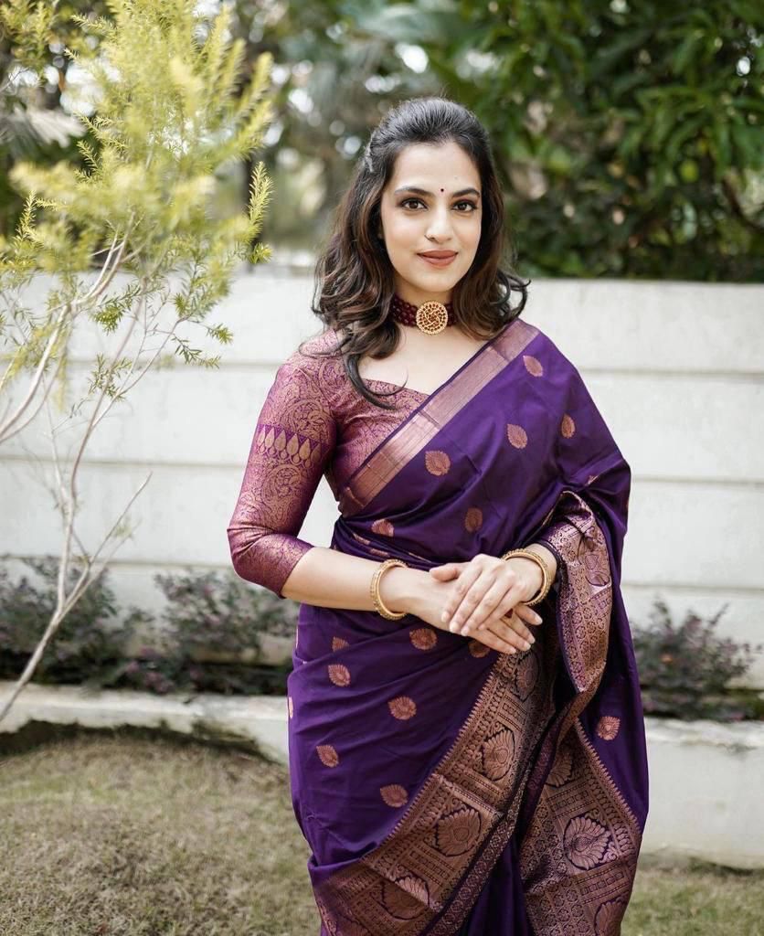 Amiable Purple Soft Silk Saree With Divine Blouse Piece KPR