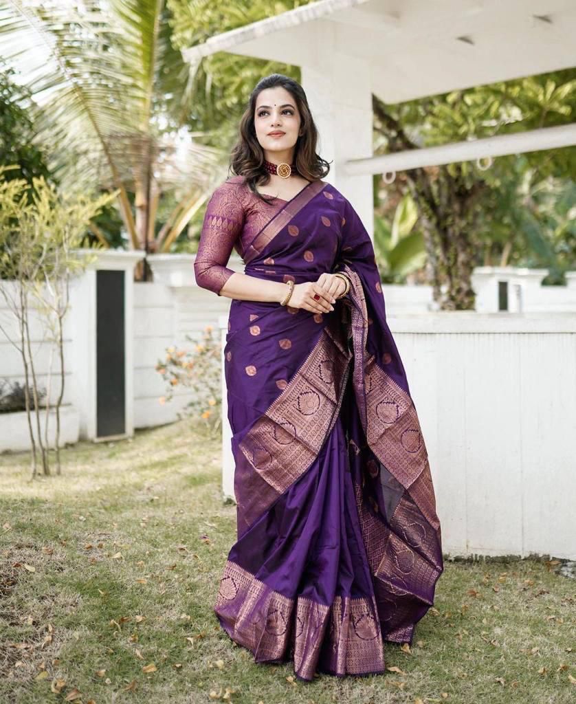 Amiable Purple Soft Silk Saree With Divine Blouse Piece KPR
