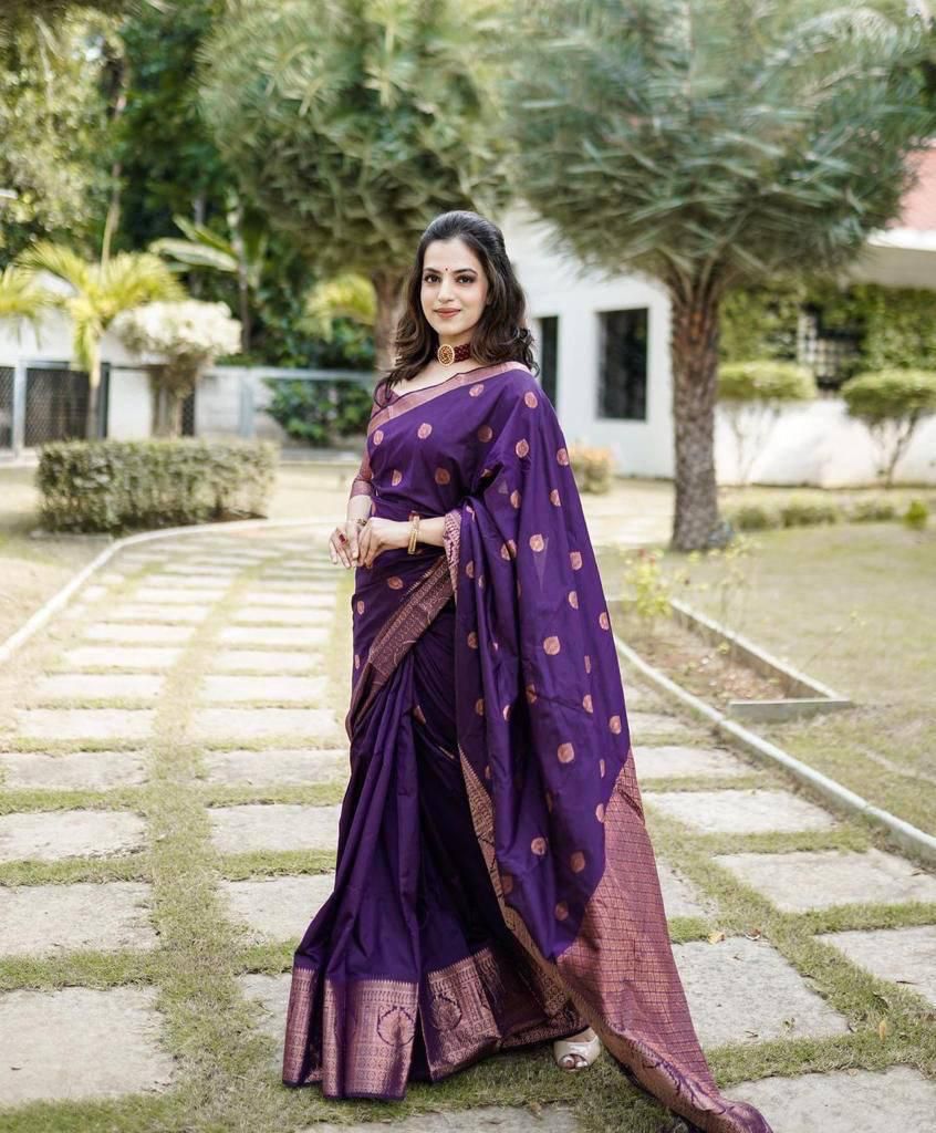 Amiable Purple Soft Silk Saree With Divine Blouse Piece KPR
