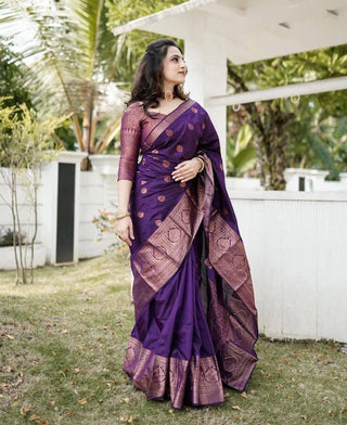 Amiable Purple Soft Silk Saree With Divine Blouse Piece KPR