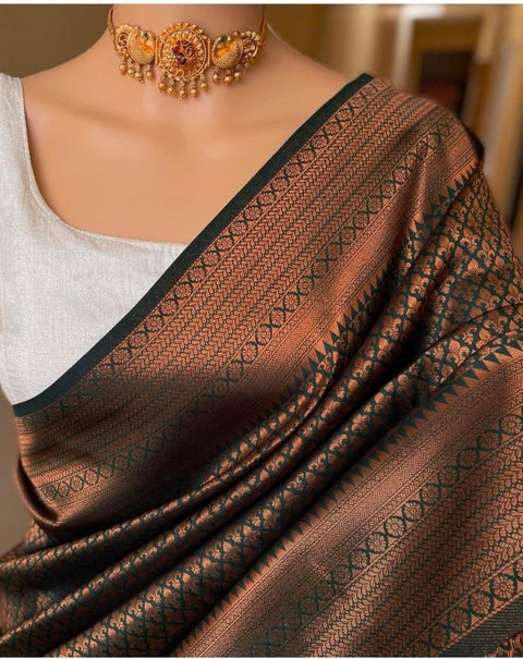 Demanding Green Soft Silk Saree With Demure Blouse Piece KPR Main image