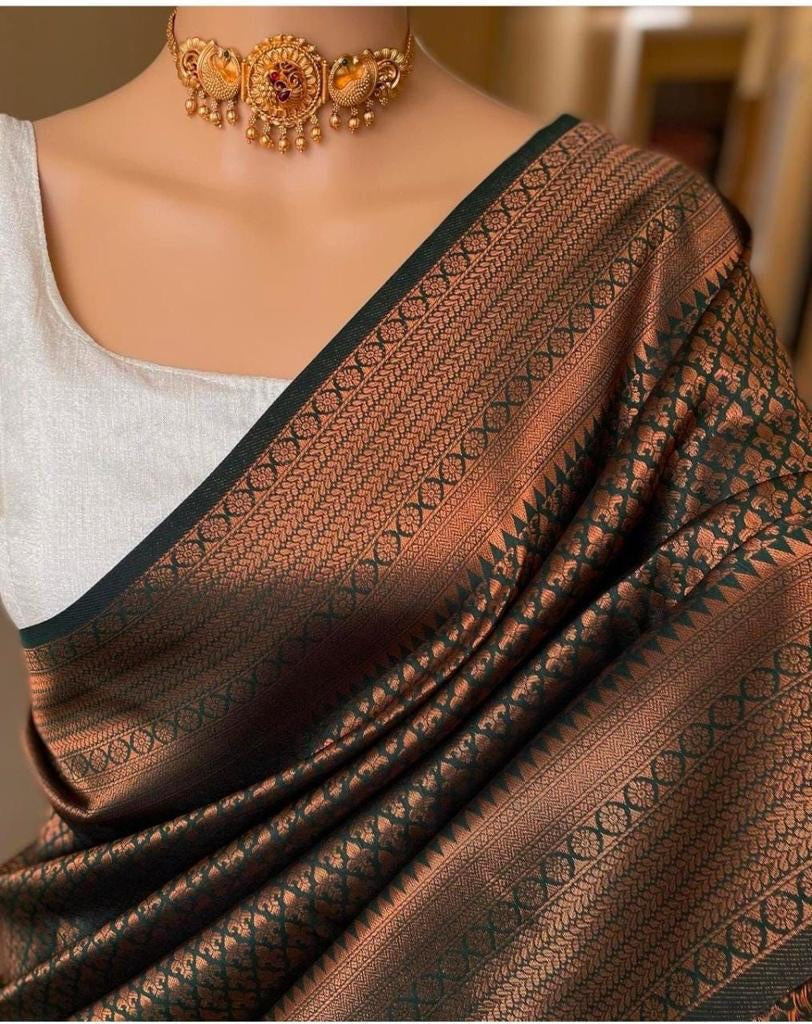 Demanding Green Soft Silk Saree With Demure Blouse Piece KPR Main image